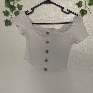 White Ruffled Off The Shoulder Crop Top